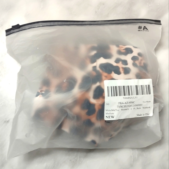 NWT 2 Piece Bikini Set Leopard Print Scoop Neck Criss Cross Thong Bathing Suit M - Picture 5 of 16